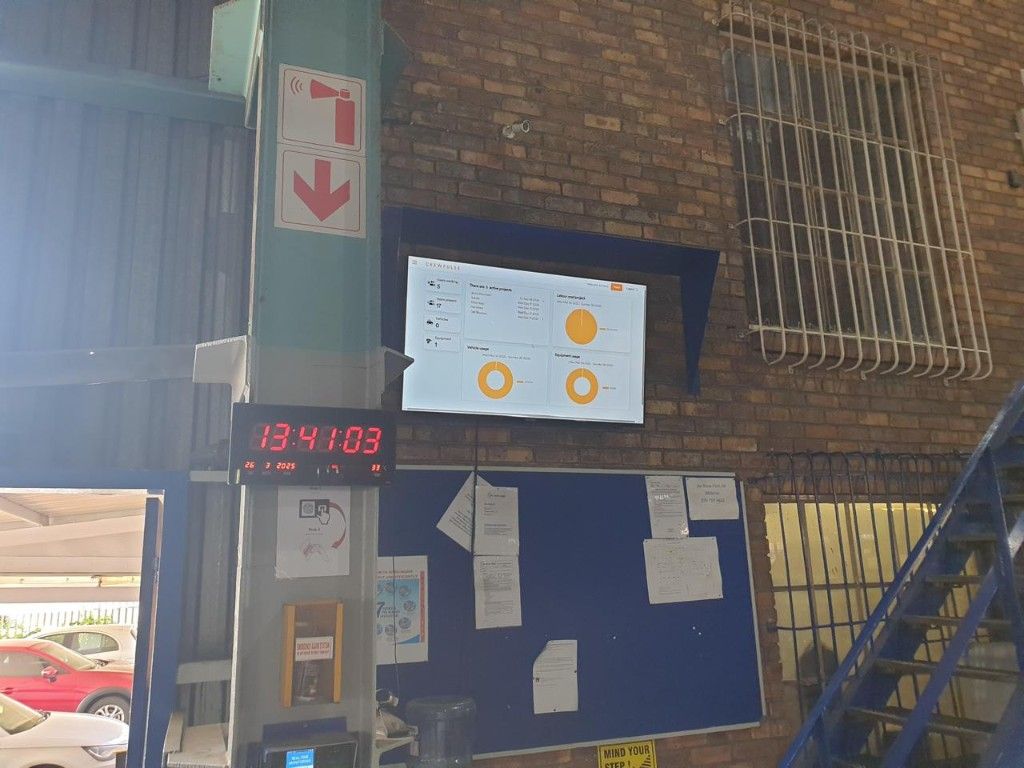 CrewPulse live workforce and project dashboard on the operations floor